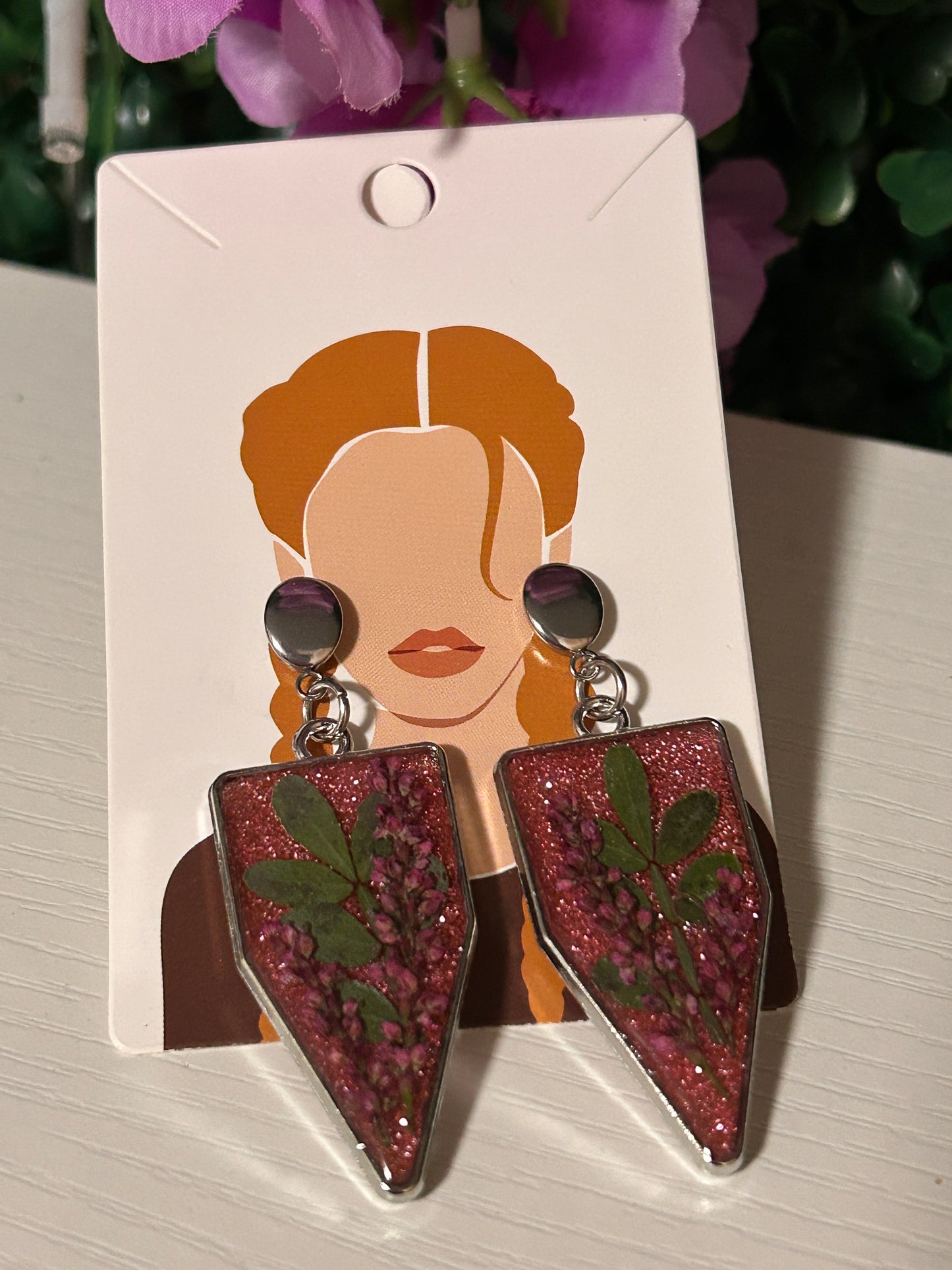 Pink glitter shield earrings