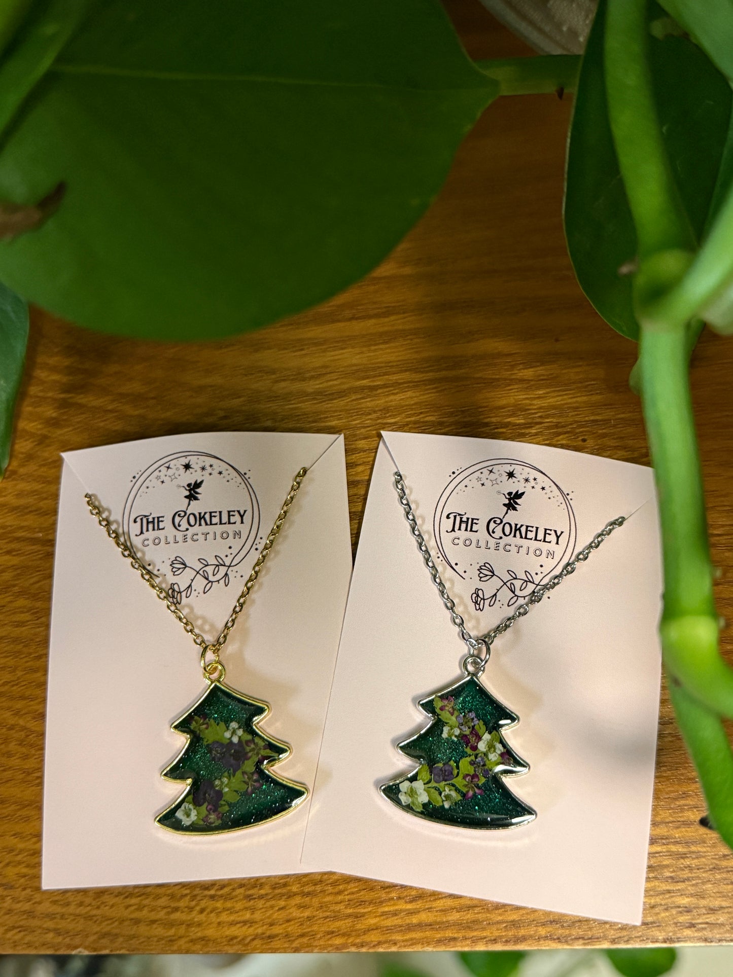 Pressed flower garland tree necklace