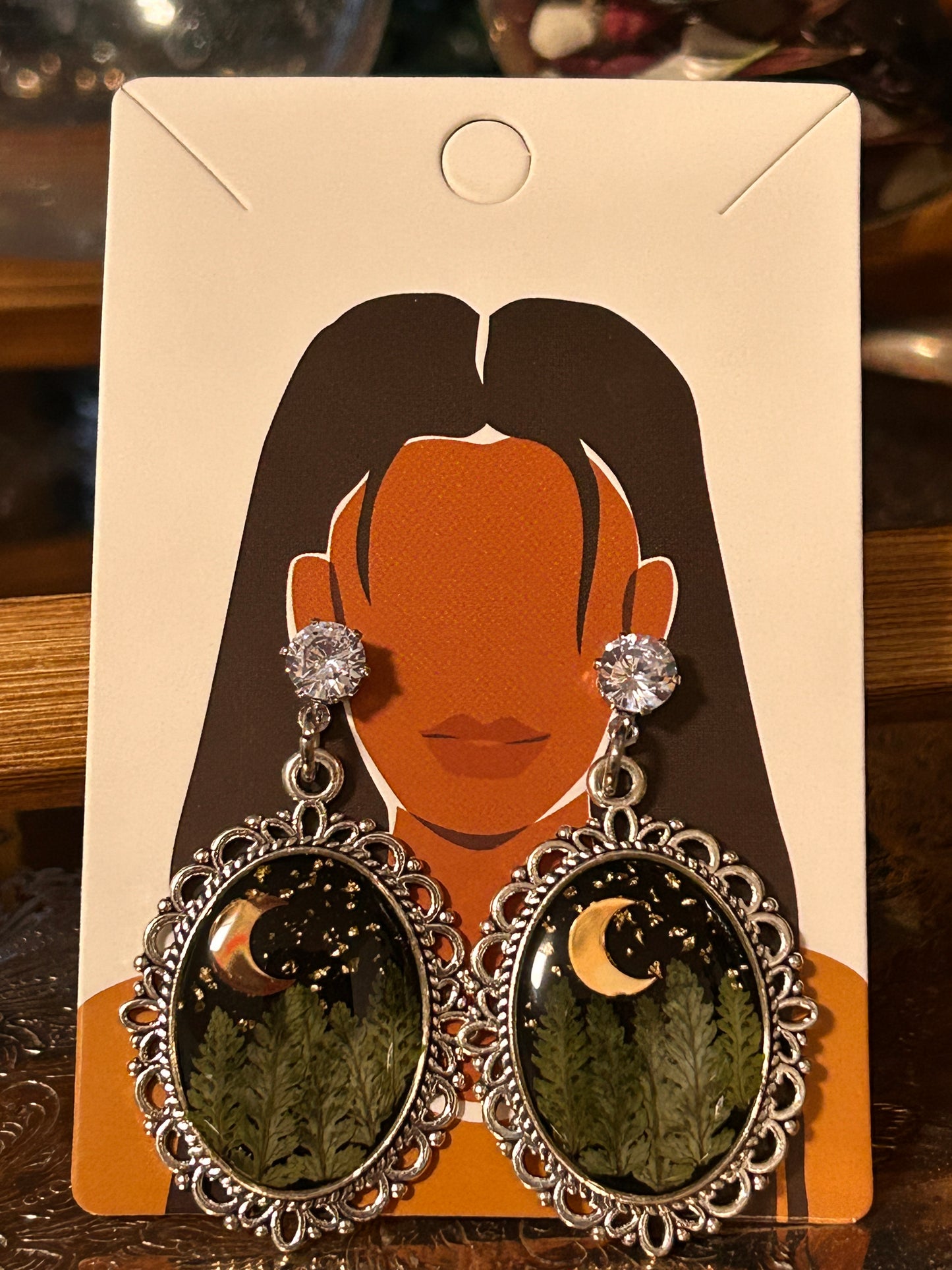 Silver forest night earrings
