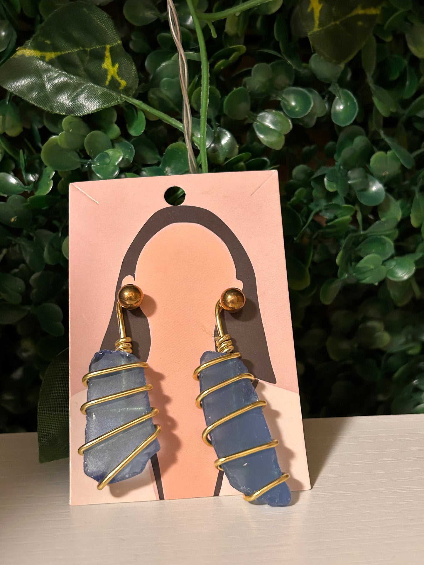 Blue sea glass wire wrapped earrings