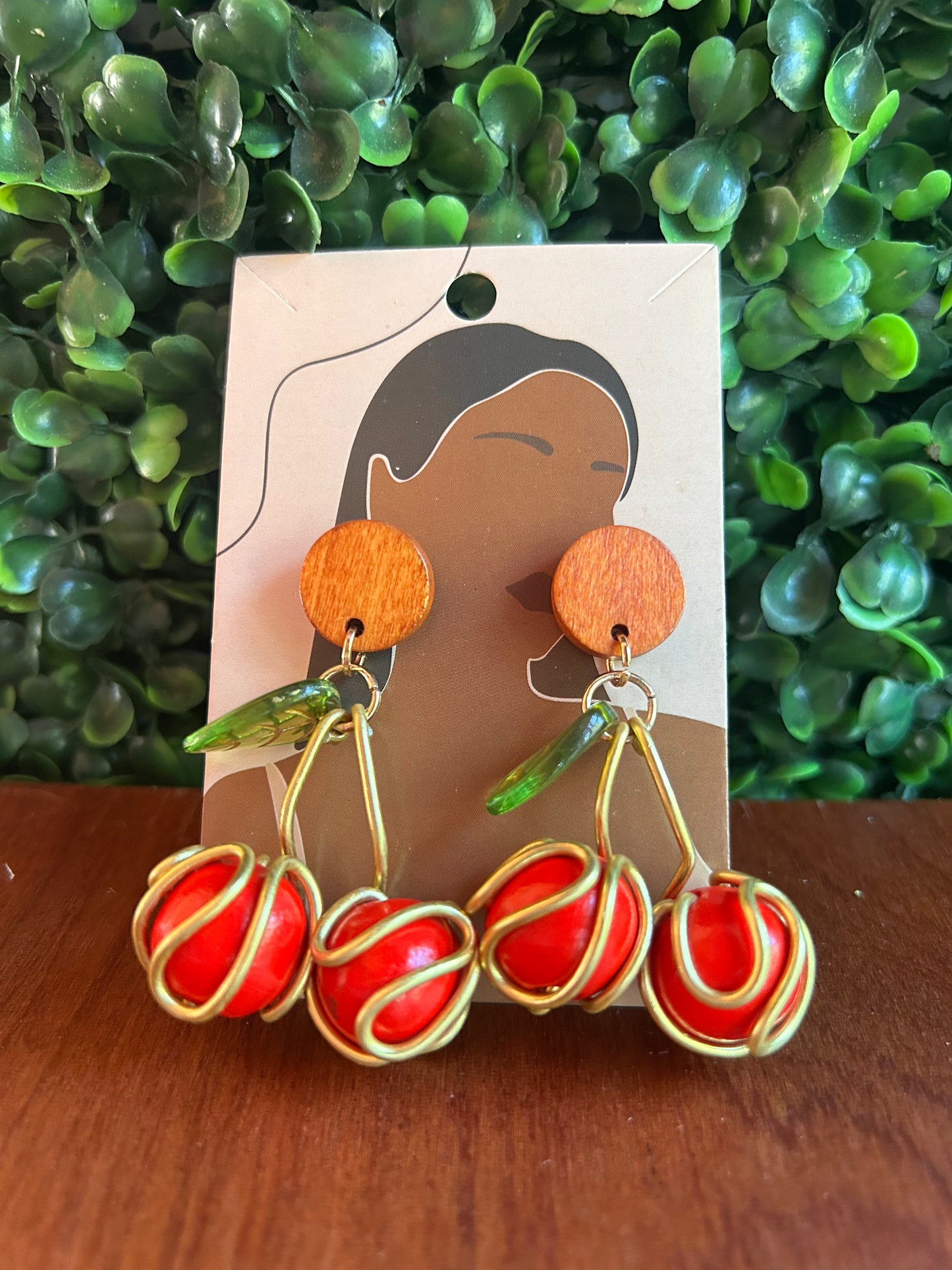 Wire wrapped cherry earrings