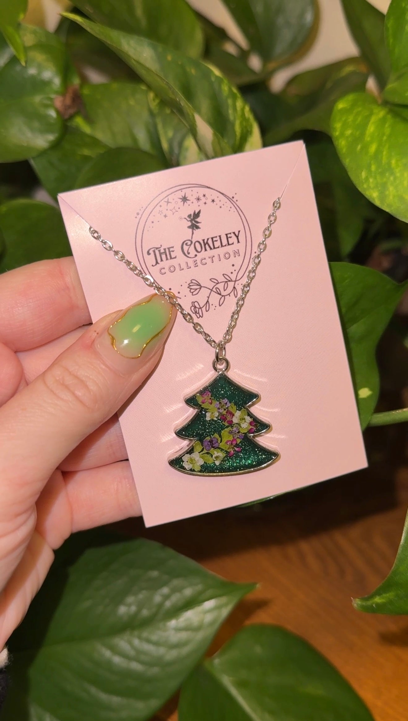 Pressed flower garland tree necklace