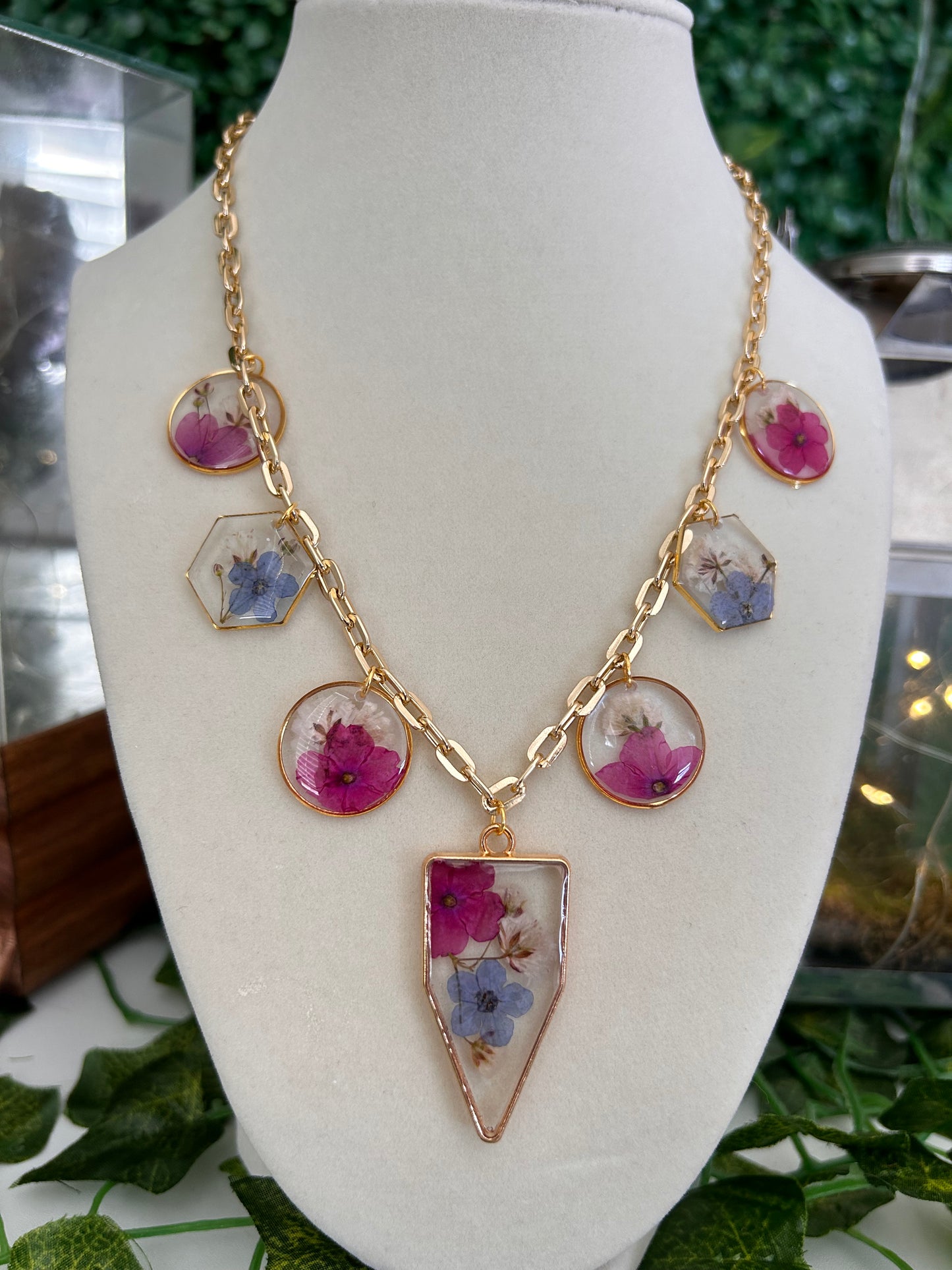 Pink & blue shield Charm necklace