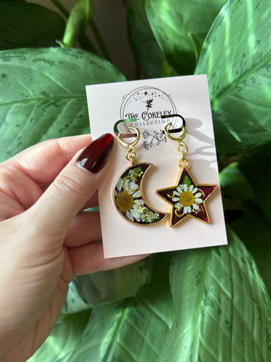 Burgundy Star&moon earrings