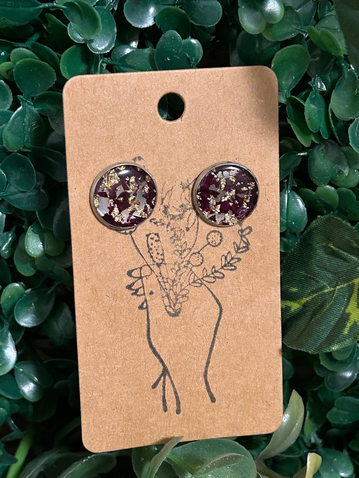 Rose pedals with gold flake stud earrings