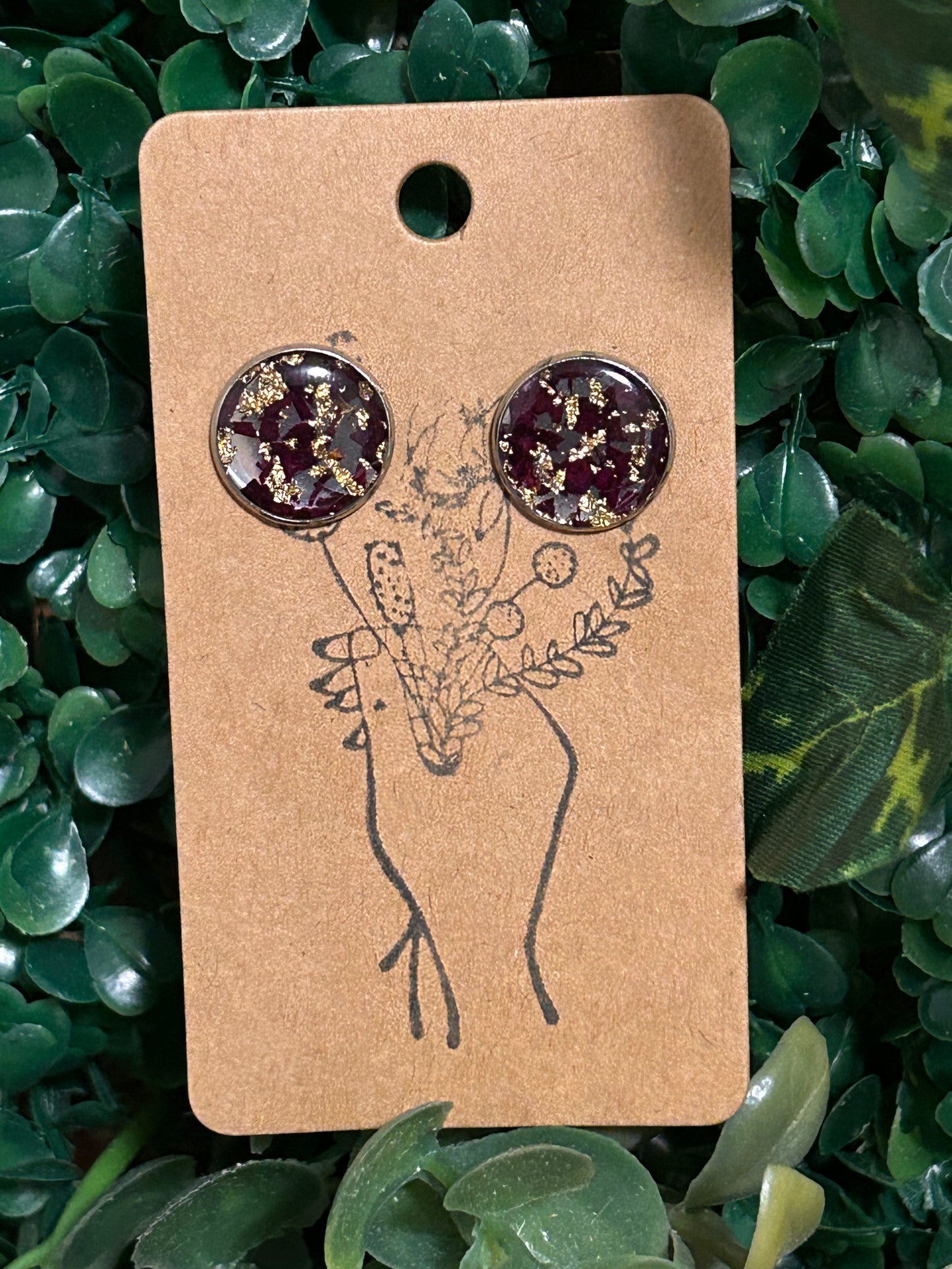 Rose pedals with gold flake stud earrings