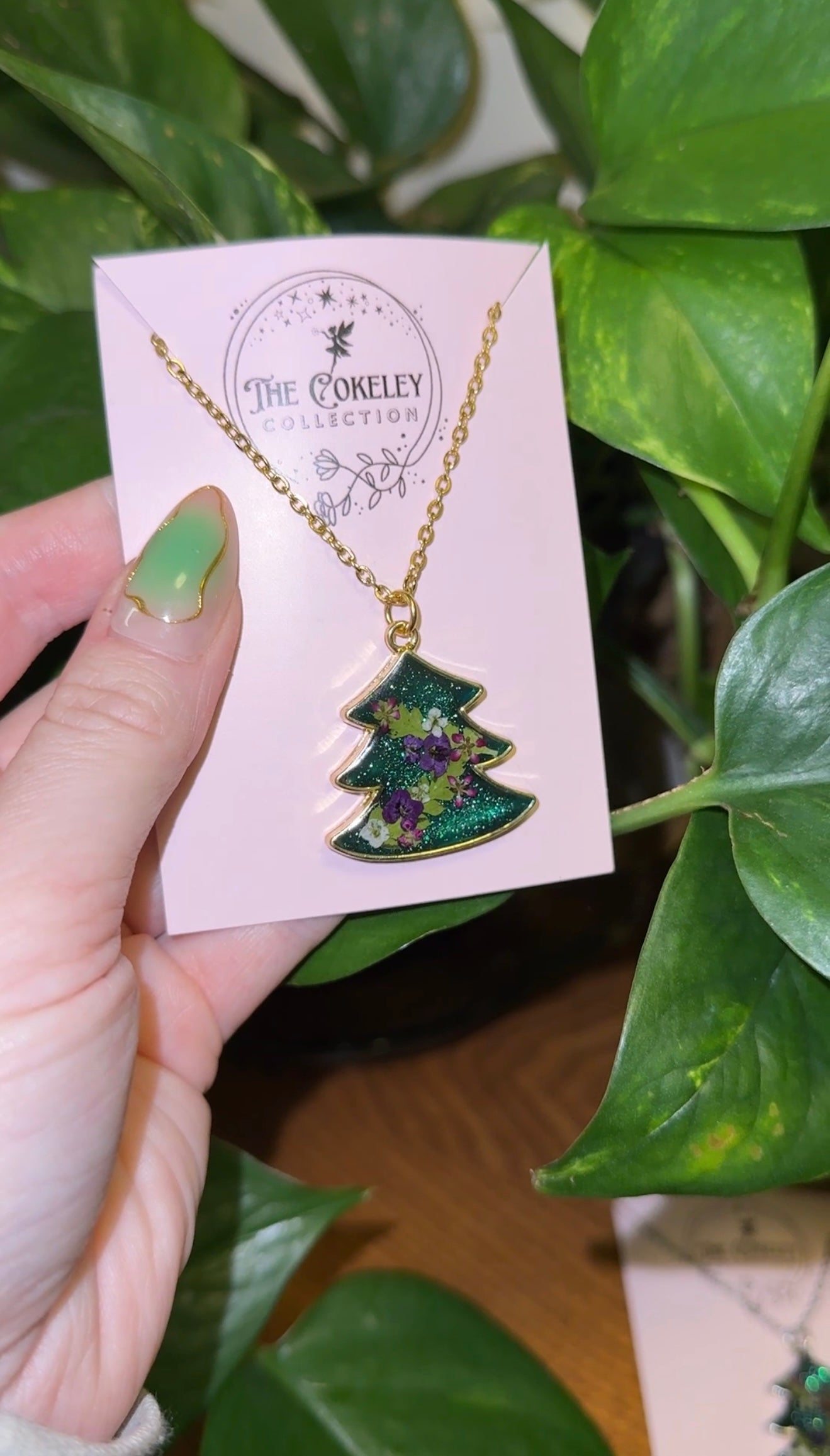 Pressed flower garland tree necklace