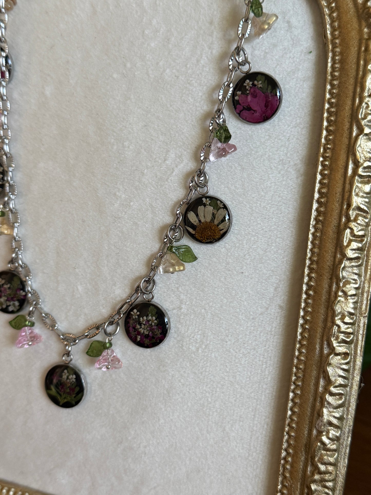 Silver charm necklace (black resin)