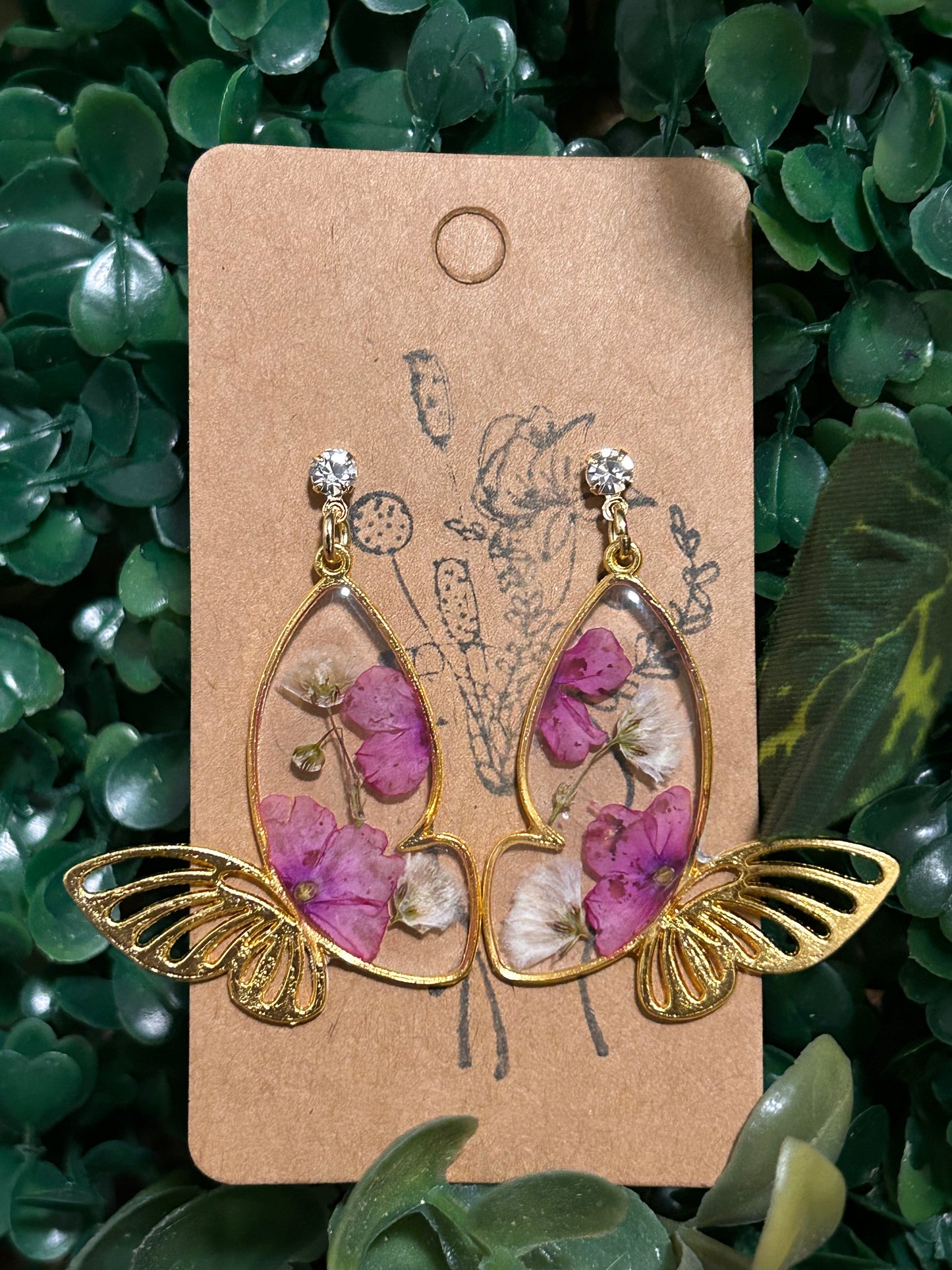 Silver butterfly earrings ( pink with baby’s breath)