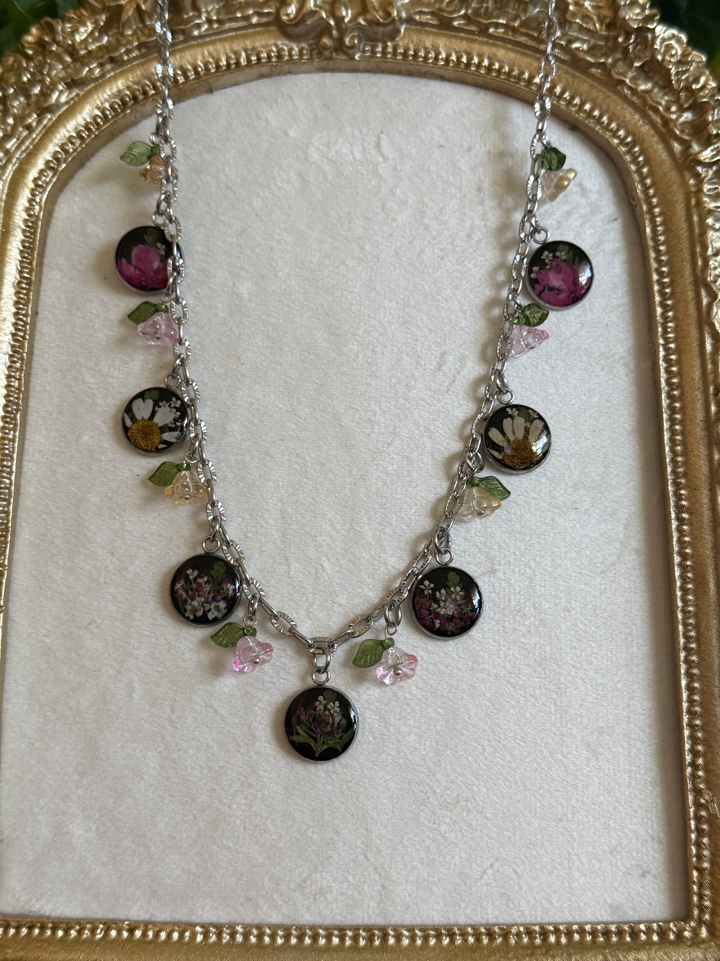 Silver charm necklace (black resin)