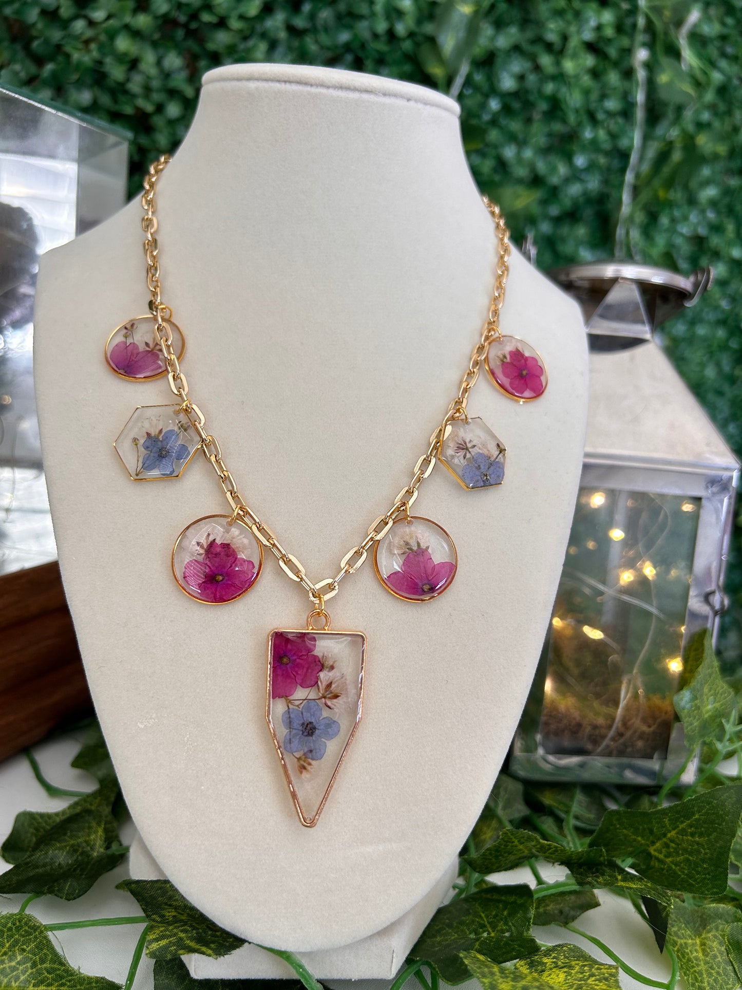 Pink & blue shield Charm necklace