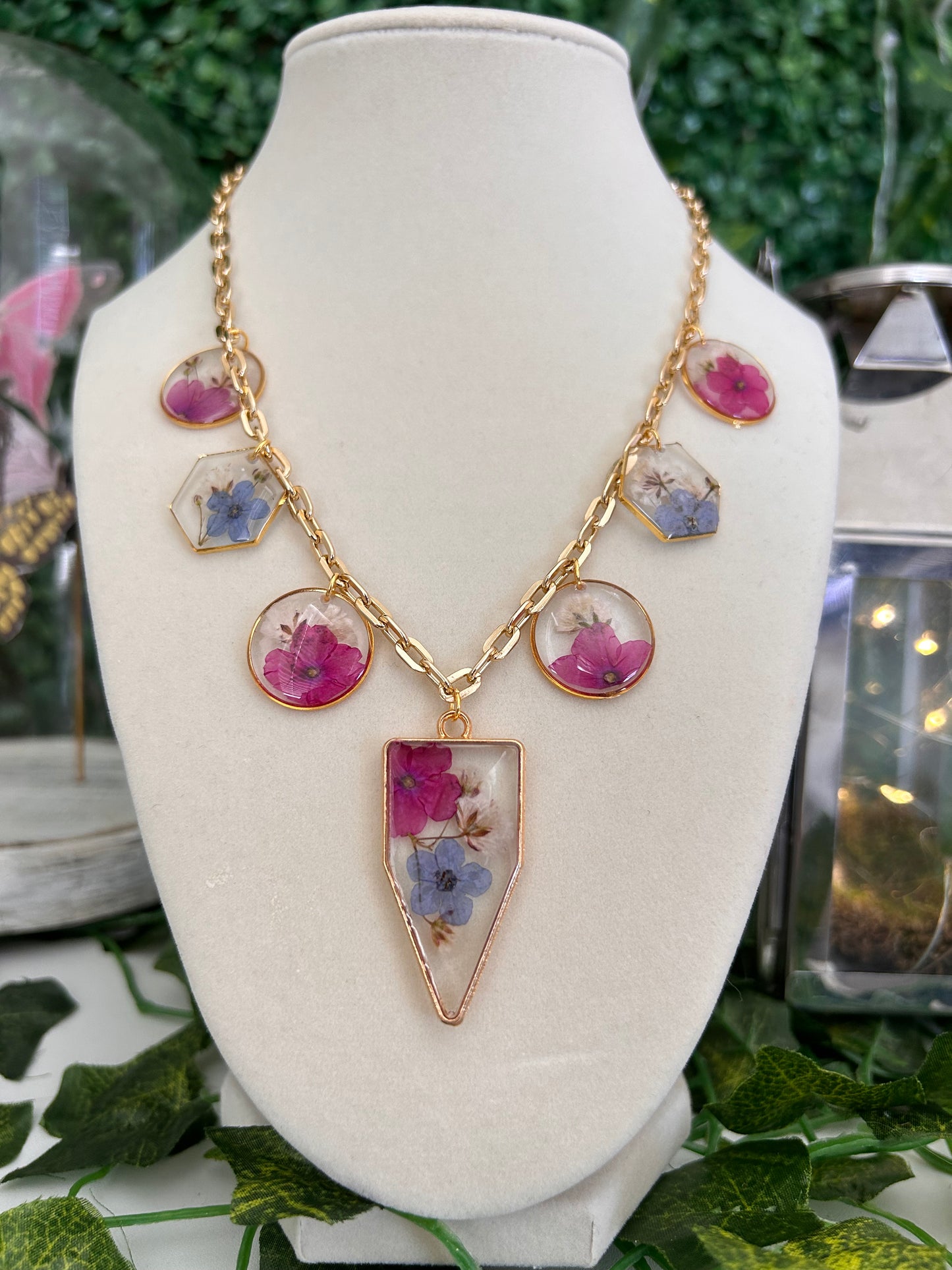 Pink & blue shield Charm necklace