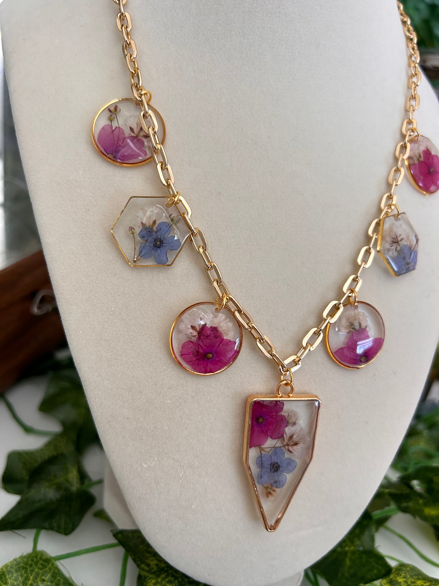 Pink & blue shield Charm necklace