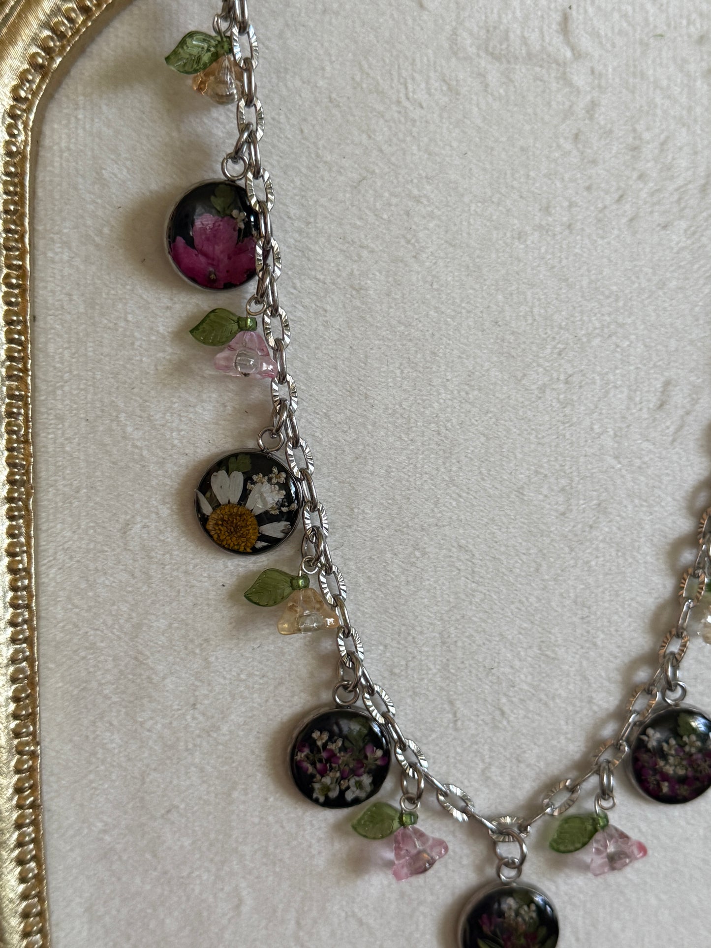 Silver charm necklace (black resin)