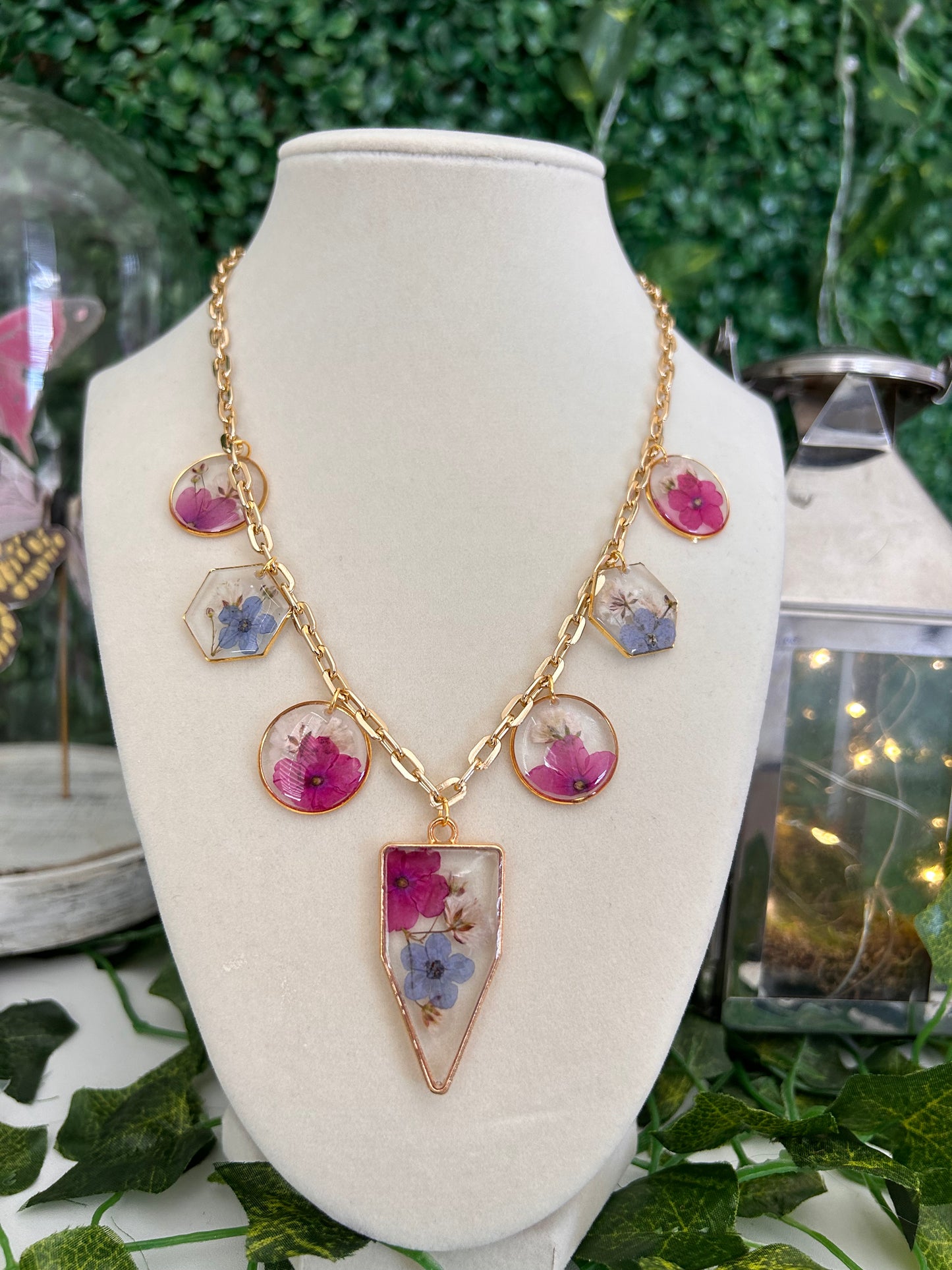 Pink & blue shield Charm necklace