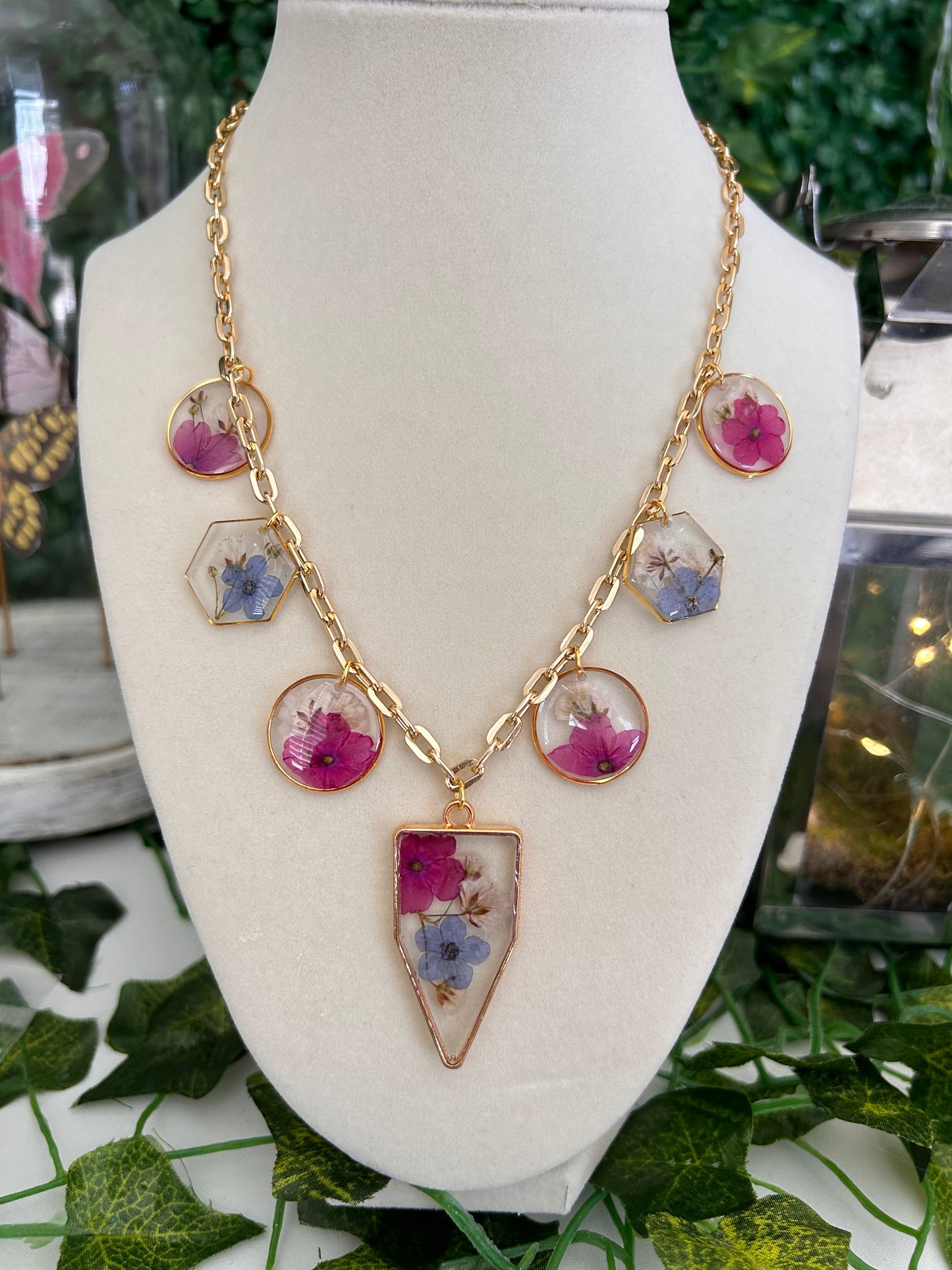 Pink & blue shield Charm necklace