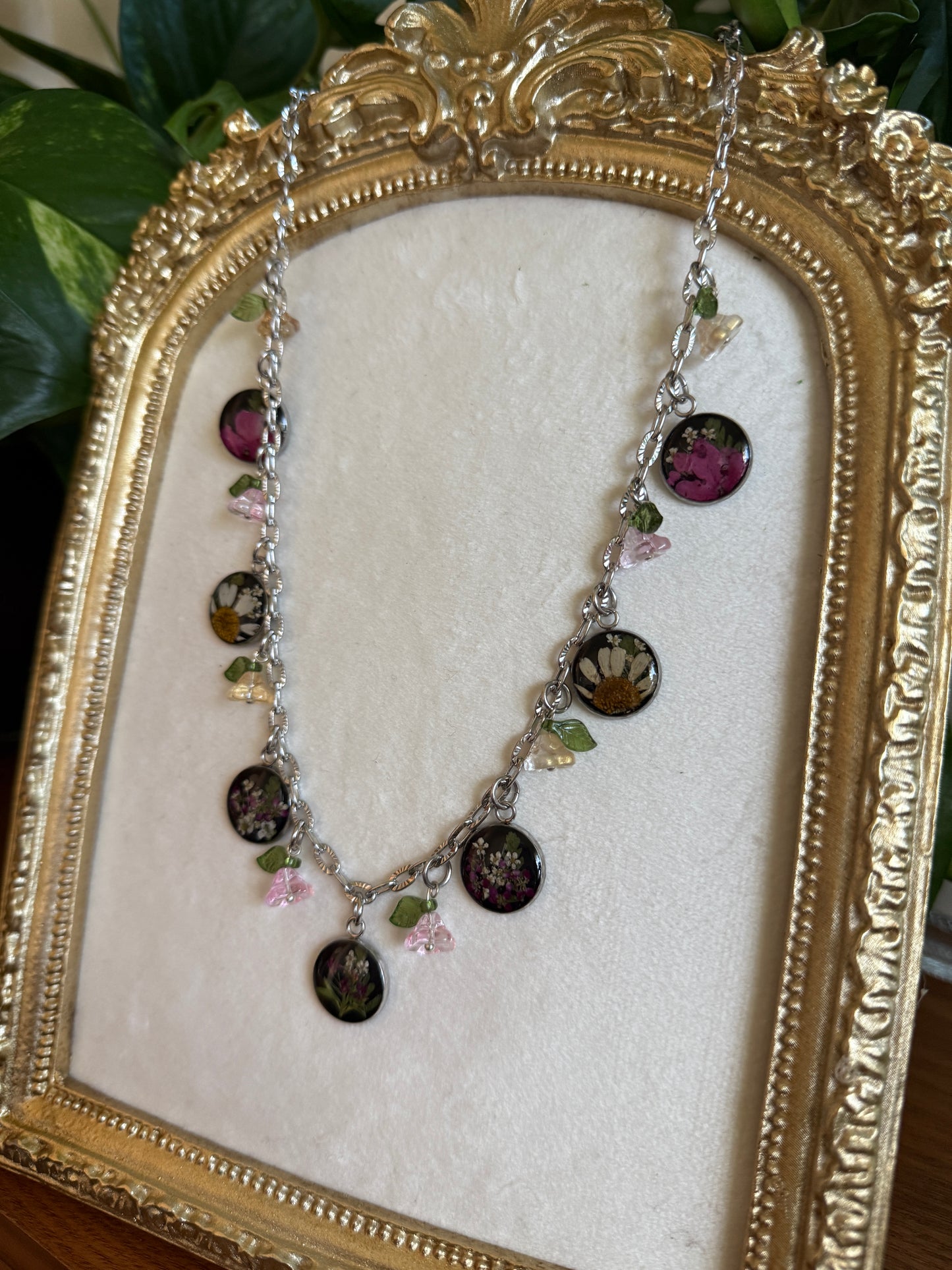 Silver charm necklace (black resin)