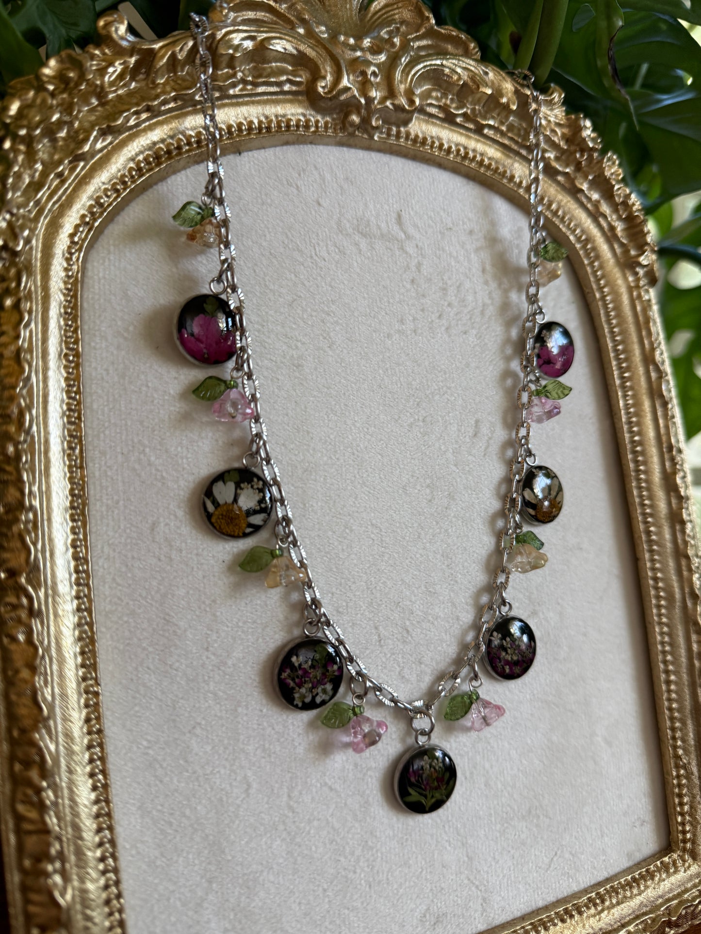 Silver charm necklace (black resin)