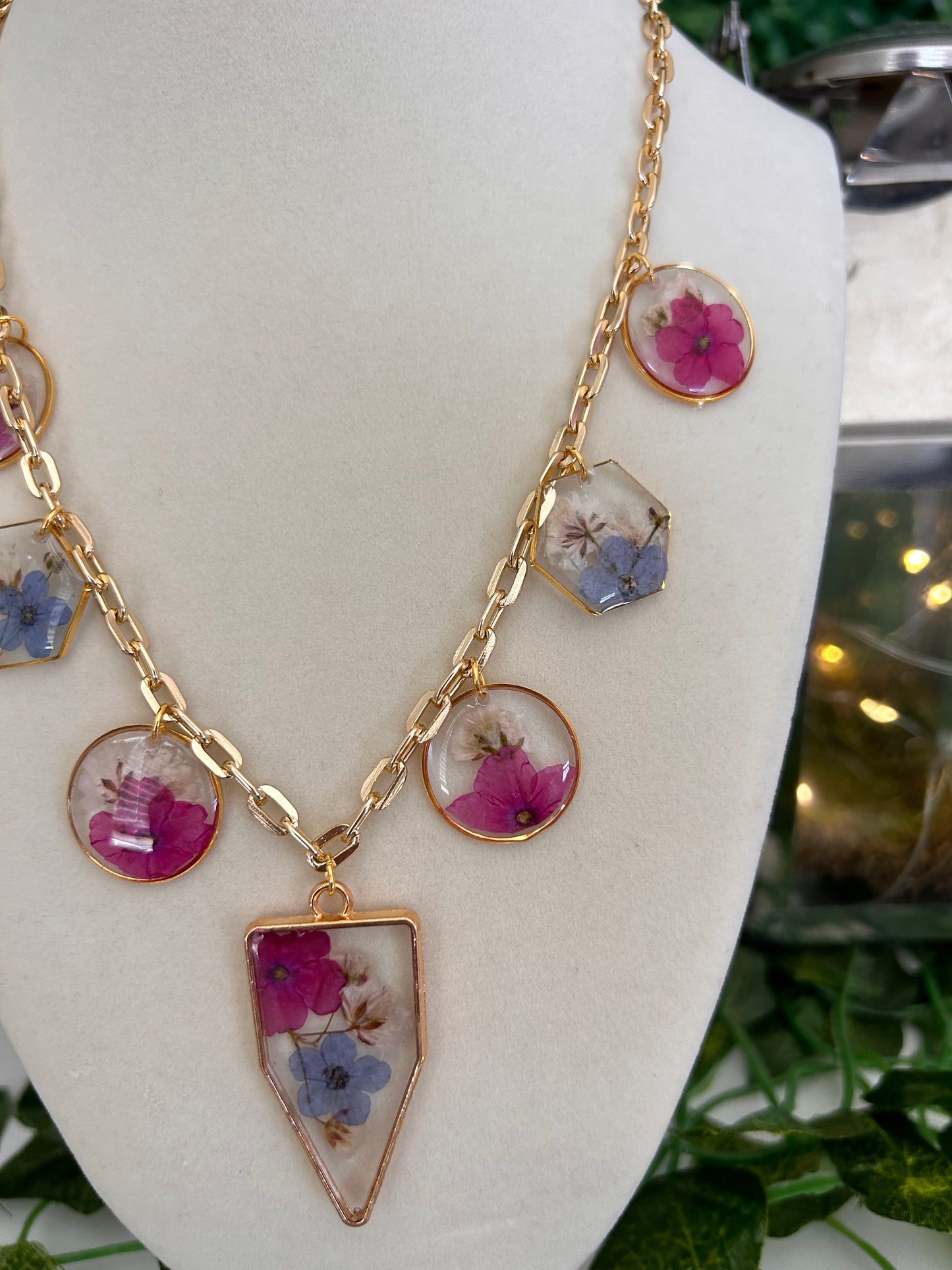 Pink & blue shield Charm necklace