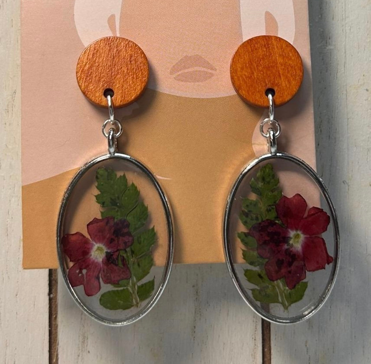 Oval pressed flower earrings