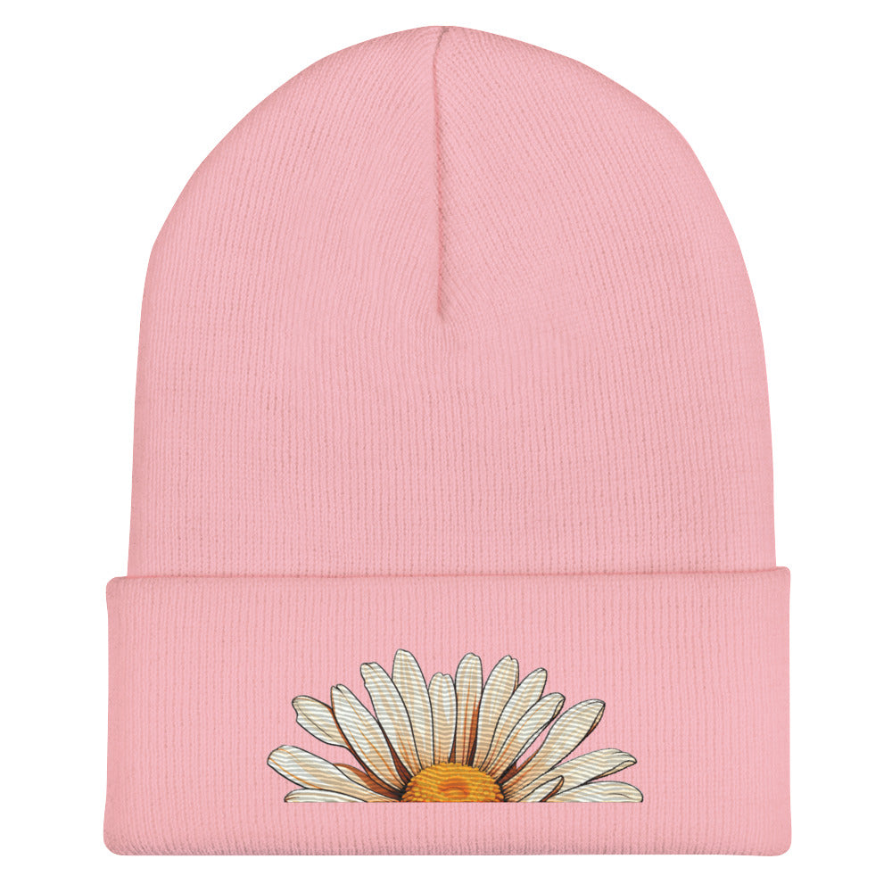 Flower Embroidered Cuffed Beanie