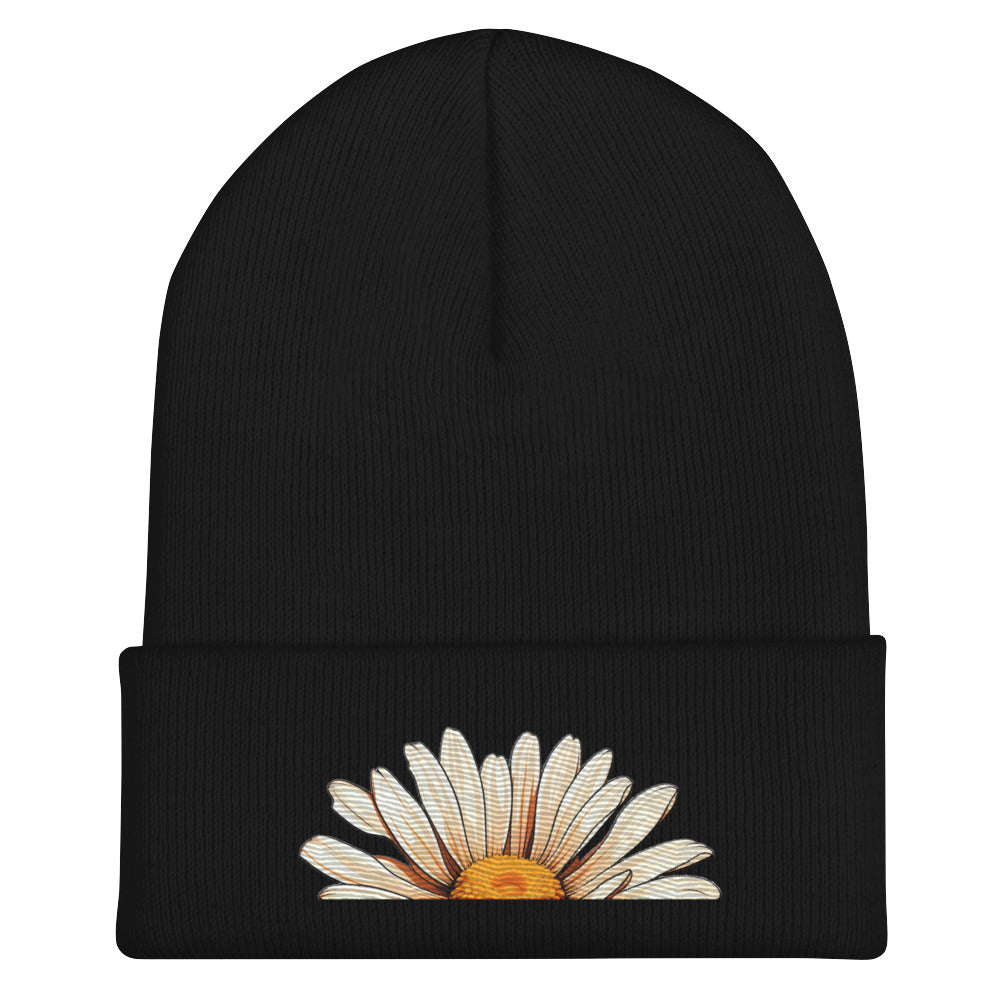 Flower Embroidered Cuffed Beanie