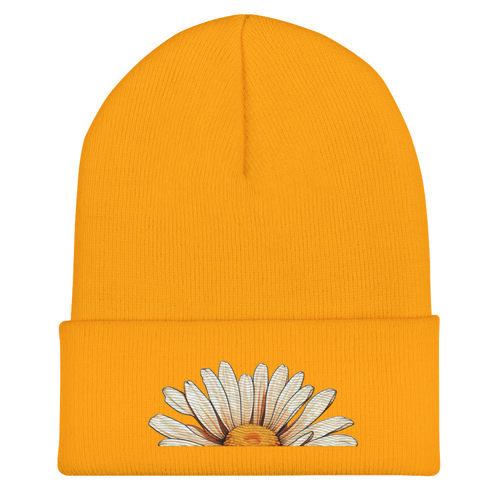 Flower Embroidered Cuffed Beanie