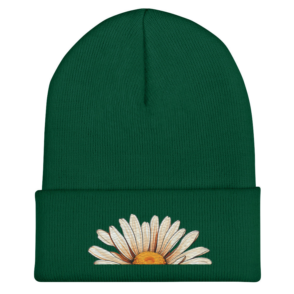 Flower Embroidered Cuffed Beanie