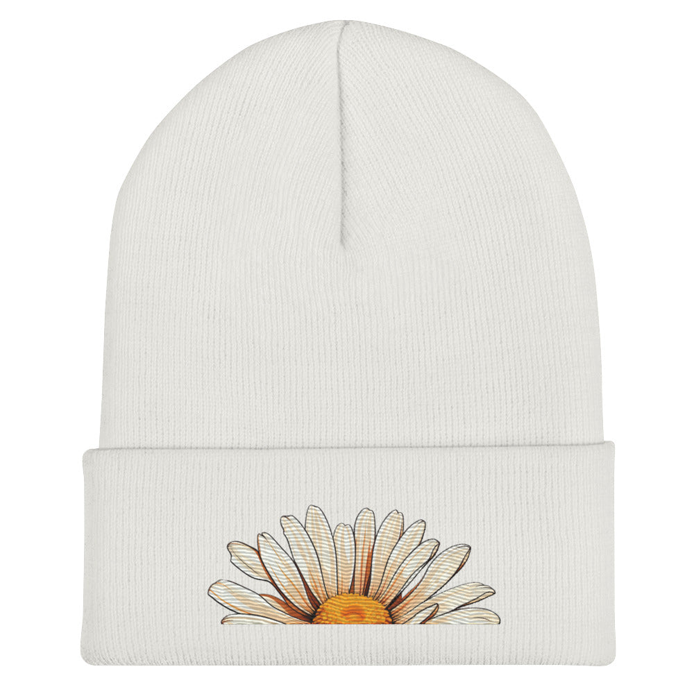 Flower Embroidered Cuffed Beanie